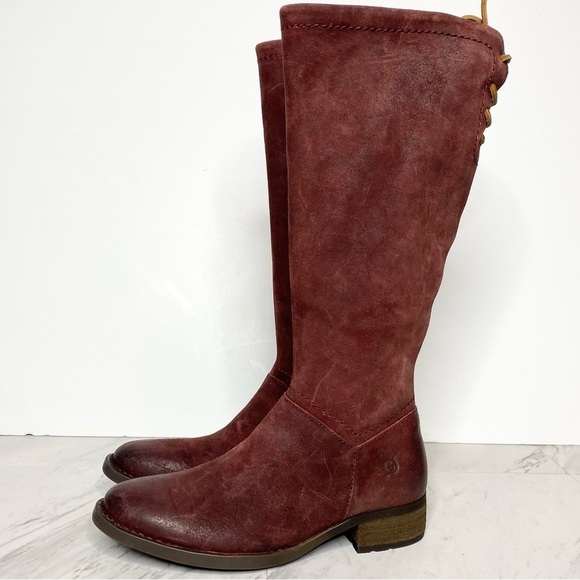 New! Born Hayden Red Distressed Suede Tall Boot 6 1/2 M - Picture 1 of 14